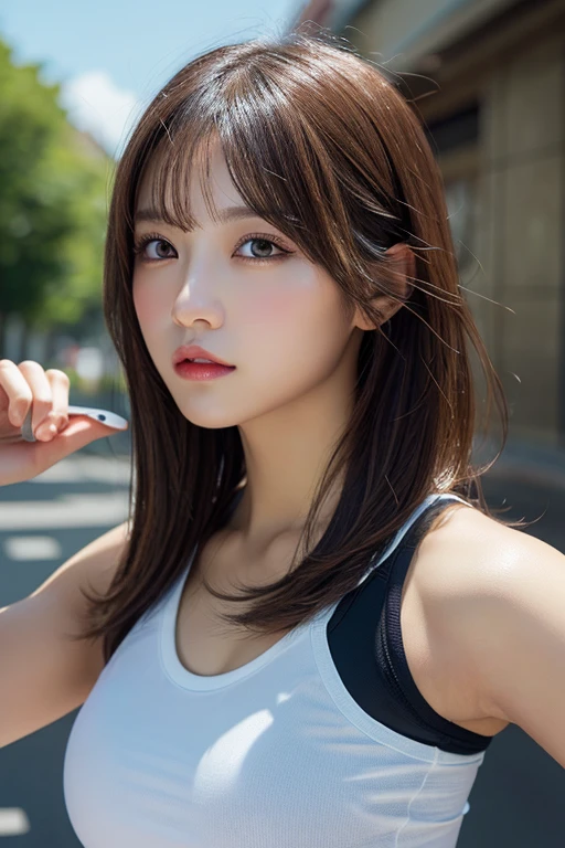 masutepiece, Best Quality, Illustration, Ultra-detailed, finely detail, hight resolution, 8K Wallpaper, Perfect dynamic composition, Beautiful detailed eyes,Colossal tits, fitness wear, Natural Color Lip,