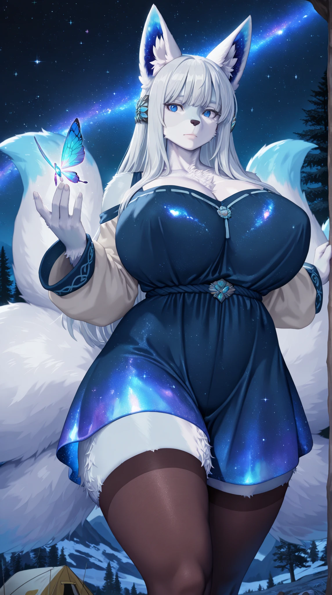 Beautiful pregnant female sorceress, elegant formal detailed and tight white dress with blue details, blue gems, mature, bunny ears, orange hair, piercing blue eyes, wants to have sex with me, cleavage