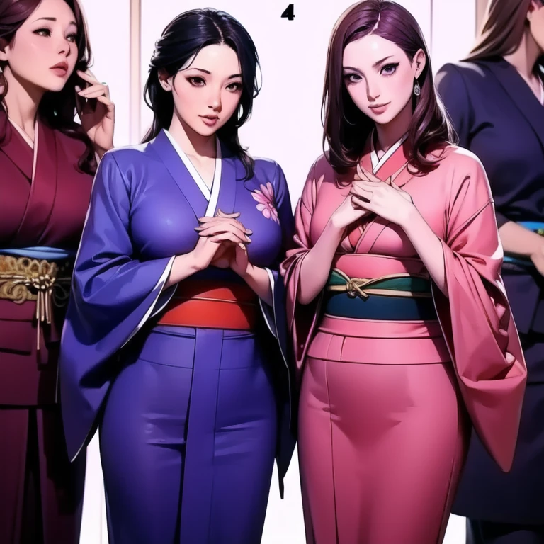 Kimetsu no yaiba,2 women dye another woman's hair,the woman who dyes her hair is sitting and has short hair.