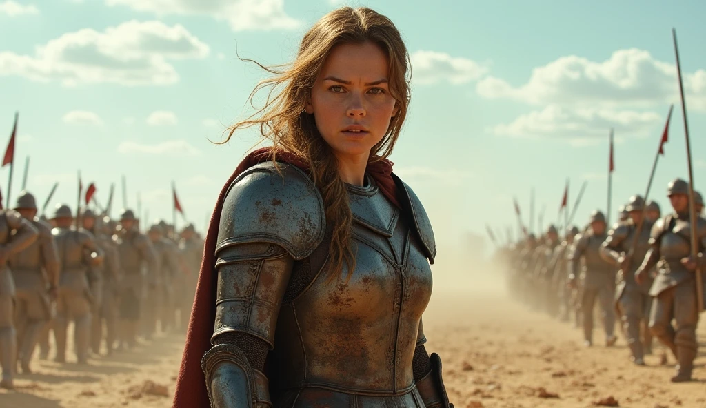 Professional photograph of up close muscular woman, Rond4R0u53y2.pt face (armored, muscular woman, extremely busty), (muscular, bulging biceps), highly detailed hair, a (silver plate armor, fantasy, paladin like, d&d), really large hanging breasts, (heavy boobs), (((genuinely big breasts))) d&d armored (epic muscular barbarian, long fur cloak, beautiful woman, determined expression), she's in a medieval village. d&d style, fantasy setting, Cinematographic lighting, high quality, 4k, 8k, masterpiece