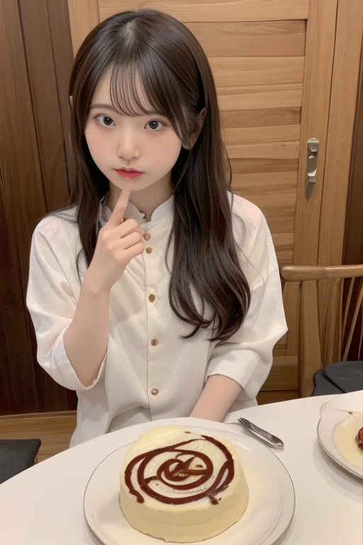 masterpiece、best quality、movie、(cute japanese girl、forehead:1.3)、23 years old、1 girl、elegant、black hair、(dinner:1.1)、Birthday Cake, party hat, number balloons,