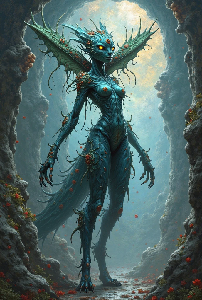 In the depths of the ancient Shadowwood Forest, and the air is thick with enchantment, dwells an enigmatic being known as Seraphina. Half serpent, half human, Seraphina navigates the tangled undergrowth with a grace that belies her eerie appearance—her lower body coils sinuously on the forest floor while her upper body, adorned with scales that shimmer like moonlight, rises to meet the canopy's shadows.