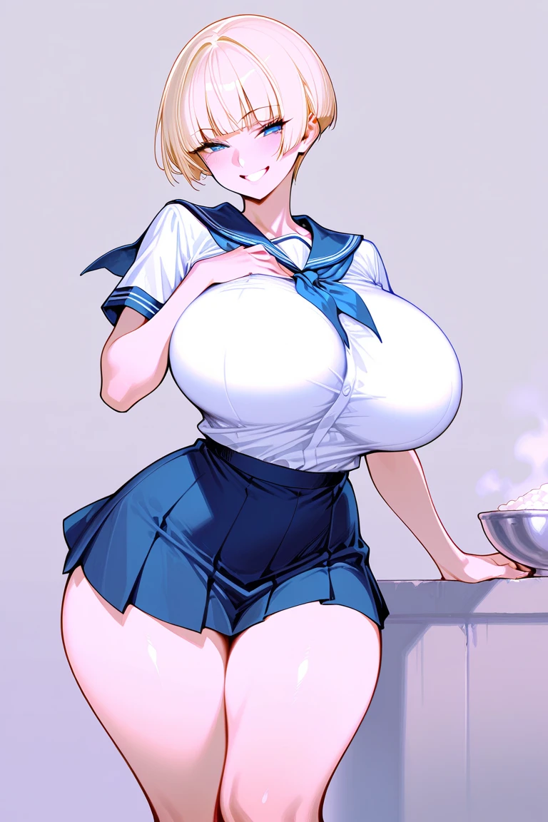 (masterpiece:1.2、Highest quality、Tmasterpiece)、1 female、alone、classroom、Day、stand、blonde、ponytail、Beautiful Eyes、break、(Navy blue sailor suit:1.4)、(Dark Skin:1.4)、Big Breasts、pantyhose、Place your hands behind your head、corset、Hoop Earrings、lipstick、Sweaty、Ring Choker、Scrunchie、blush、Covered breasts、Bangs braids、(Thick lips:1.2),(Very short mini skirt:1.5),(Telephone:1.5),(smartphone),(Navel exposed),(Protruding nipples:1.3),(Short sleeve:1.1)