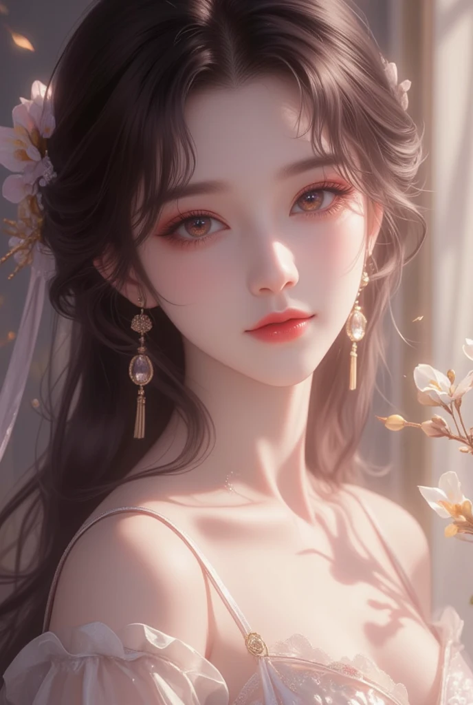 Best Quality, Masterpiece, High Resolution, 1Girl, Porcelain Dress, Fine Hair Accessories, Beautiful Necklace, Fine Jewelry, Beautiful Face, Physical, Tyndall Effect, Realistic, Shadow Studio, Edge Lighting, Two-Color Lighting, (High Detail Skin: 1.2), 8K UHD, DSLR, Soft Light, High Quality, Volumetric Light, Voy Shot, Photo, High Resolution, 4K, 8K, Background Blur,