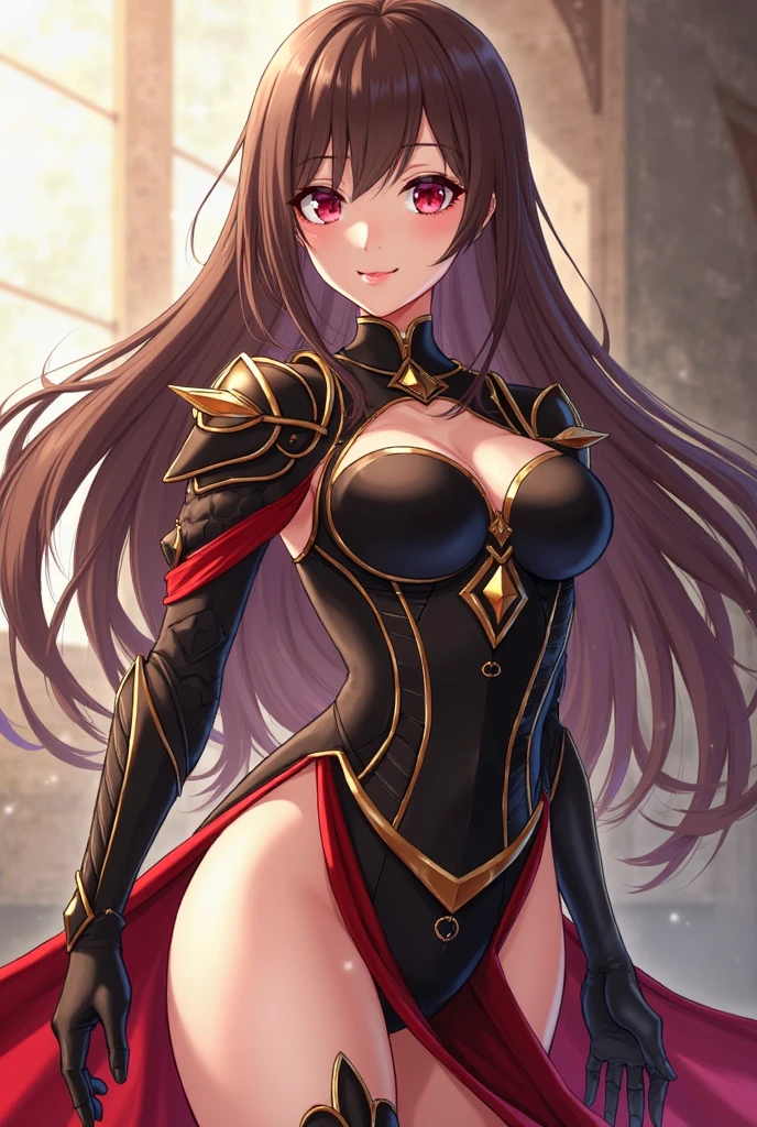 (8K, RAW photo, highest quality, masterpiece:1.2), High-definition RAW color photo, Professional photo shoot, cinematic light, standing alone, (((anime girl, S2))), (Sharp features), (small face), (high detail skin: 1.2), clavicle, cute face, beautiful eyes, long eyelashes, ((dark brown, wavy hair)), ((exquisite facial features)), ((perfect figure)), ((dramatic shadows)), ((spotlight)), ((perfect lighting)), Detailed light, (((one girl))), ((sharp face)), (((wavy brown hair))), (((sexy pose))), Model body type, Navel is visible, large full breasts, ((cute smile)), (gently smiling: 1.