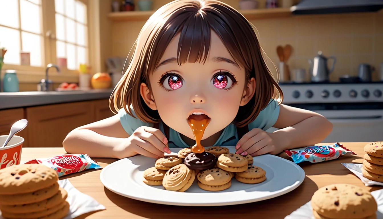 masterpiece, best quality, high quality, 1girl, k-on, hirasawa yui, happy, eating cake with spoon,