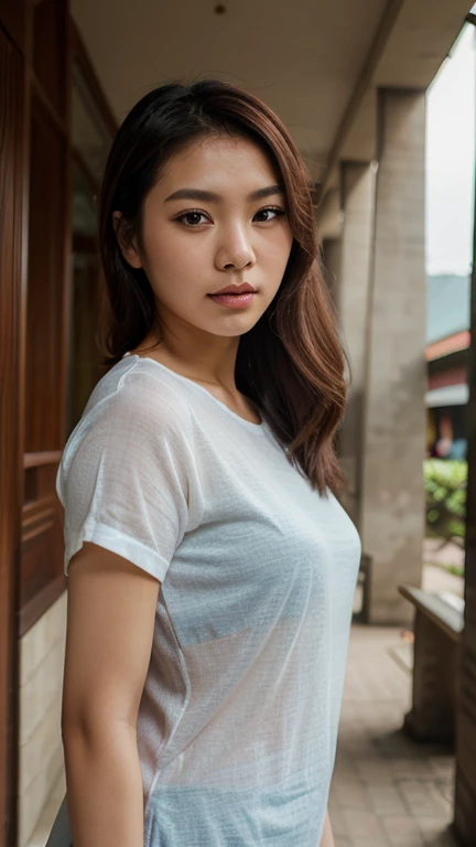 Jessica Henwick, woman, 1girl, black jacket, white t-shirt, short blue jeans, beautiful detailed eyes, beautiful detailed lips, extremely detailed face, long eyelashes, photorealistic, high quality, 8k, detailed description, realistic, natural lighting, cinematic, warm color tones, intricate details, sharp focus, masterpiece