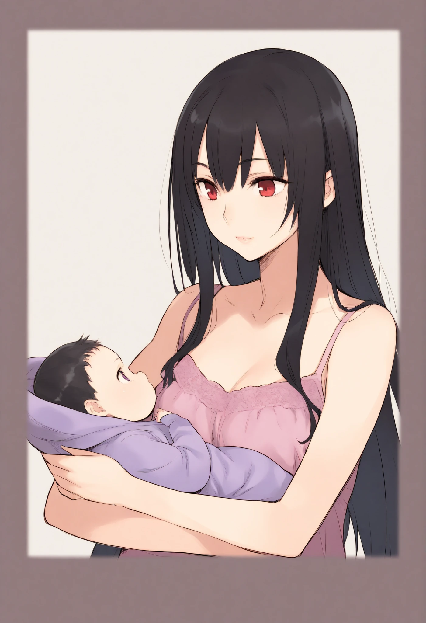 masterpiece , best quality , 1girl , solo , black hair , red eyes , Baby, Symmetrical Eyes