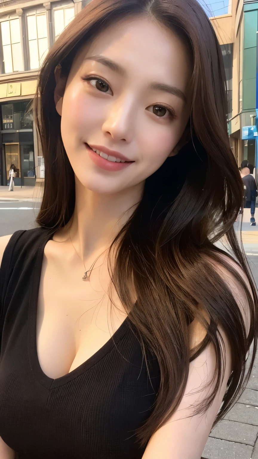 (((Best Quality, 8K, Masterpiece: 1.3))), (((massive gigantic saggiest longest hanging down breasts))), long black straight hair, smiling, ((clothes as military soldier)), cleavage