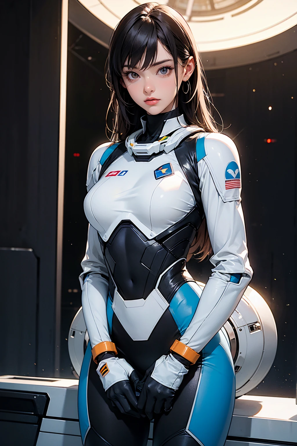 medium long body shot of beautiful woman Beautiful breasts ,middle breast in astronaut bikini suit and floating in space , hyperrealistic fantasy art, beautiful white girl,, sci-fi fantasy art, detailed sci-fi art, Atmosphere sci-fi movies background , lighting effect ,elegant pose