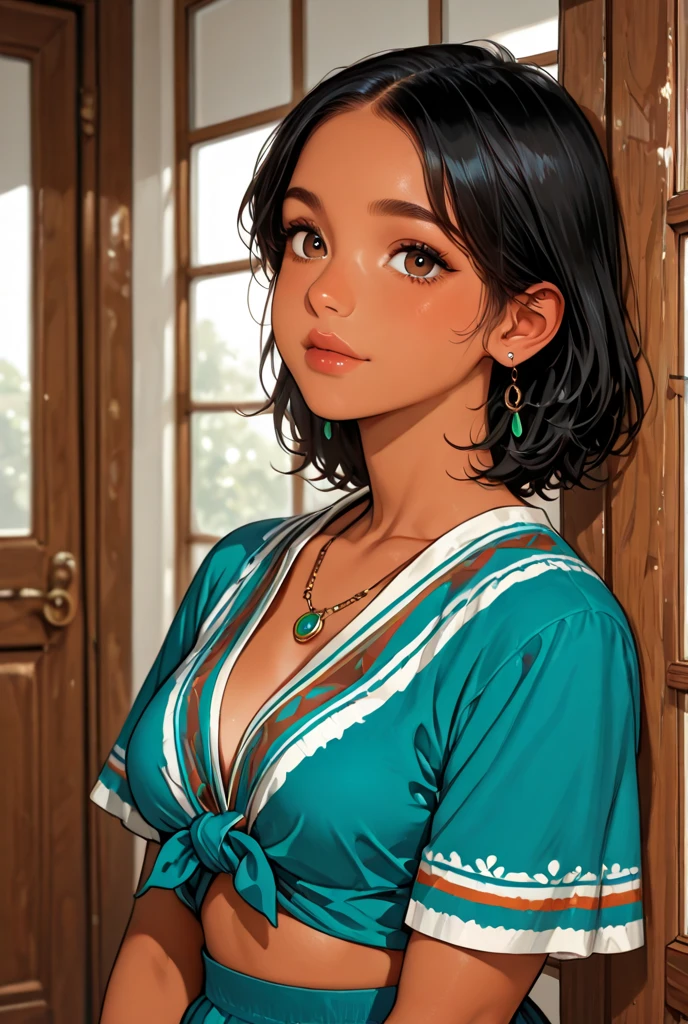 (nsfw), (uncensored), (1girl) , teenage female, Nigerian, <lora:chocoskin:0.8>, <lora:skin_tone_slider_v1:3>,(Golden Brown eyes Monolid Eye Shape,<lora:eye_size_slider_v1:0> ), ,(Balayage Medium Length French Bob hairstyle),zzzhotify,(beautiful face,beautiful eyes,beautiful girl,beautiful skin,beautiful hair:1.2), fleshy,(Chubby body), <lora:zzzNipple-10:0.25>, [sagging,saggy,<lora:zzzbusty-hyper_v0.5:0.25>,<lora:zzzsagging-v2.5:0.25>], (medium breasts), <lora:zzzMediumPlus-fC-V1:0.5>, (,wearing Stately Denim blue Floral print blouse with a smocked waist and long bishop sleeves), with underneath (Refined orange full-figure bra, cotton panties and socks:0.5),<lora:ClothingAdjuster3:-0.75>, Ralph Necklace, ,Summer makeup, ,  cluster earrings,BREAK,, (solo focus),  cropped legs, Looking straight at the camera, sad , ohikaenasutte gesture, (masterpiece:1.4),(best quality),(high resolution:1.4),8k,extremely delicate and beautiful,detailed CG 8k illustrations,top quality,famous artwork,picture-perfect,detailed skin,detailed texture,ultra detailed,highly detailed,over exposure,hdr,amazing,original,vibrant colors,high quality shadow,RTX,cinematic light,light source,<lora:uv:0.5>,,, background A tranquil, sunlit field of poppies at Sunrise,<lora:SenseStyle:0.8>