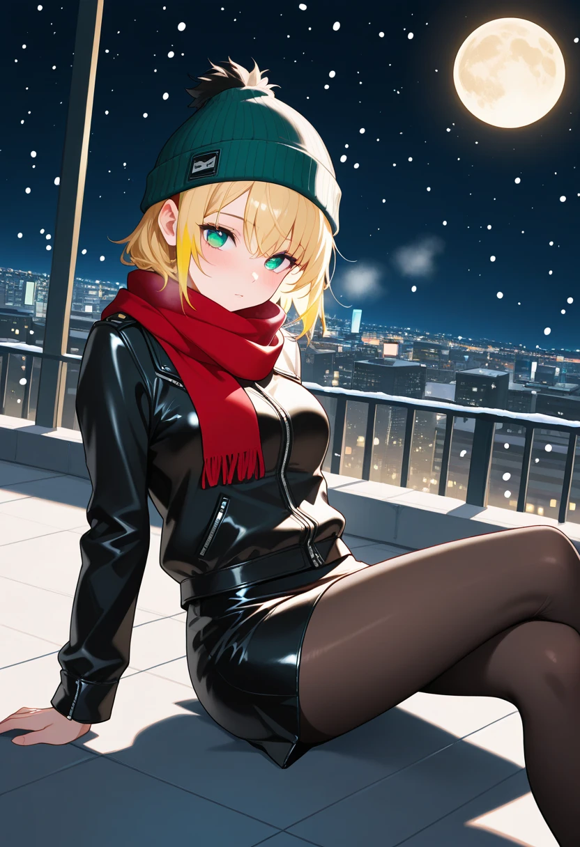 i want the whole image to be created in 3D anime style, 1girl, solo, long hair, breasts, looking at viewer, smile, bangs, blonde hair, red eyes, gloves, long sleeves, bow, hair between eyes, medium breasts, closed mouth, jacket, full body, ponytail, hair bow, pantyhose, boots, outdoors, day, black gloves, blurry, black pantyhose, bodysuit, black bow, thigh strap, floating hair, depth of field, blurry background, hood down, goggles, ground vehicle, red footwear, motor vehicle, red jacket, red gloves, motorcycle, goggles around neck, on motorcycle