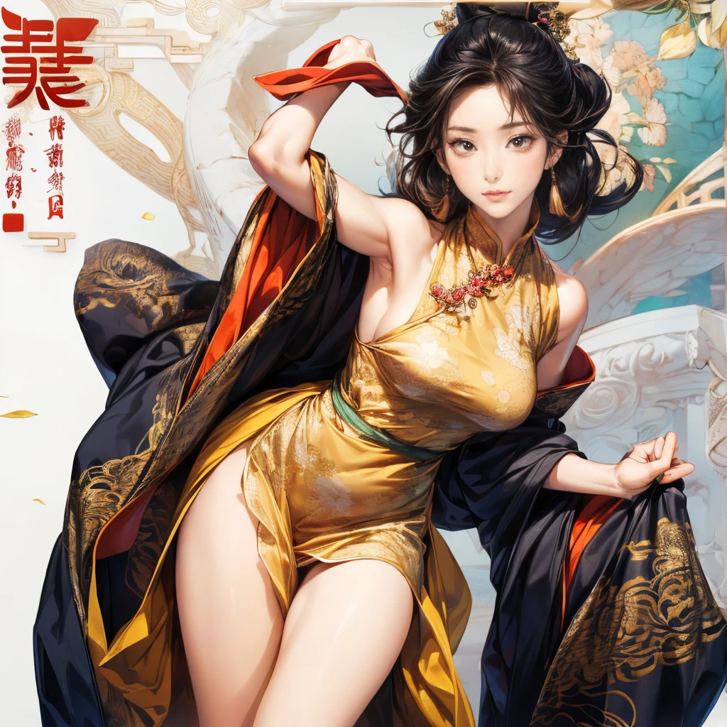 (Masterpiece, Top Quality, Best Quality, Ultimate Detail, Highest Detail, Official Art, Beauty & Aesthetics: 1.2), Golden Ratio, Full Composition,official art, Unity 8k wallpaper, super detailed, beautiful, masterpiece, best quality, (fractal art: 1.4), (character center: 1.3), exposed thighs, exposed beautiful pubic hair, 1 girl, shocking domineering Chinese dragon, detailed tap, black hair, long ponytail, Chinese, very detailed, dynamic angle, full body, (most beautiful form of chaos), ethereal, (bright colors) , OC, (half: 1.2), (Thangka Feitian: 1.5), (Ribbon: 1.3), (Dream: 1.5), Chinese Dragon, Chinese Phoenix, (Smile: 0.5), (Chinese God),