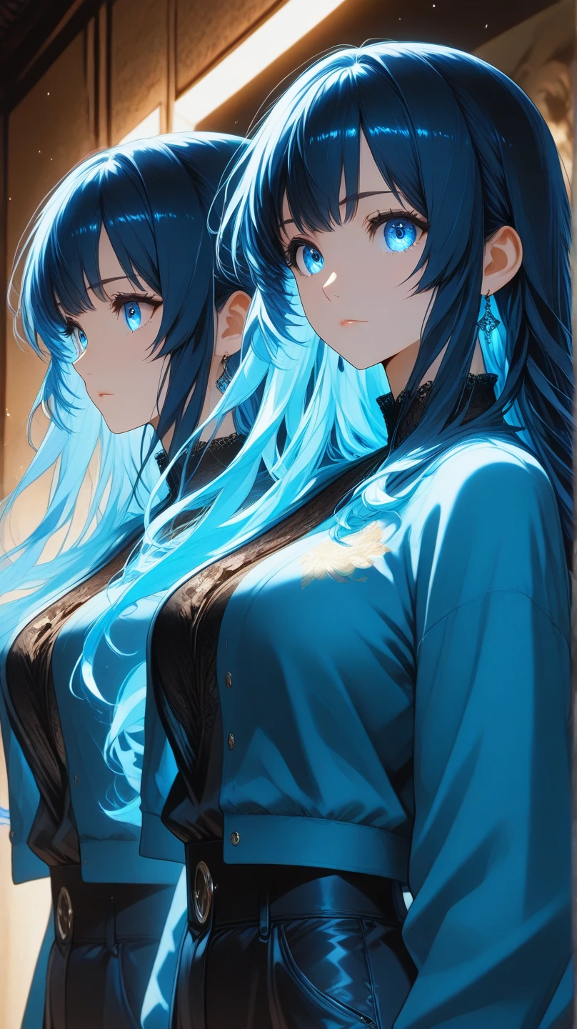 Reluctant hair emanating light blooming blue color