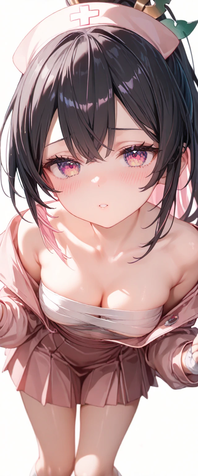 ((((highest quality)))), (((Ultra-precision CG 16K))), (((masterpiece))), (((Very detailed))), (((Extremely detailed))), (((Black outline:1.3, Written boundary depth:1.3 , Written soft outline))), Maximum clarity and sharpness,Multilayer Texture, Surface Shading, Cinematic lighting, Beautiful details sparkle ,Perfect Proportions, Limited to three woman, BREAK accurate, Anatomically correct, Highly detailed face and skin texture, drawn in detail, Highly detailed facial and skin texture, Detailed eyes, beautiful hair, Beautiful Japanese Idol face, Beautiful and beautiful eyes, Beautiful body, Beautiful breasts, Beautiful thighs, Beautiful legs, Beautiful fingers, (Beautiful views) , skinny body, ((Beautiful Skin)), ((Skin Texture)) BREAK breast enlarged, medium Breasts, rocket breasts, (((perky breasts))), (covered nipples), slender waist, ( swollen face , upward glance , narrow eyes, blush, determined expression, sweaty, ) , (streaked hair, hair intakes, colored inner hair, ) BREAK (((wearing zqj clothing , wearing sex tank top in the form of thin strings printed literals, wearing pleats mini-skirt, breasts is covered by outfit))) , wearing earrings, BREAK ( stick breast out),(((looking at viewer, super detailed background , ))), BREAK ((((portrait, extremely close bustup shot, looking at viewer, \(face waiting for kiss\):1.3, bending over, from above )))), (natural make),  