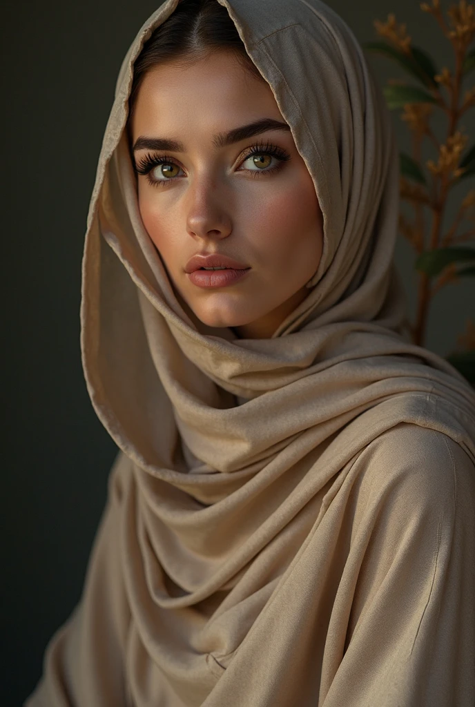 a beautiful malay woman wearing hijab, nude body, extremely detailed face and eyes, beautiful detailed lips, longeyelashes, photo-realistic, 8k, hyperrealistic, cinematic lighting, dramatic lighting, warm color tones, ethereal atmosphere, intricate details, masterpiece
