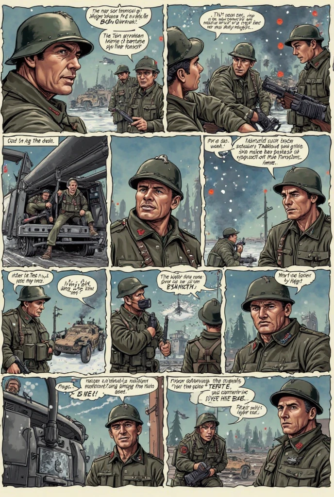 Major General middle-aged man with a surprised expression, in the background is the large tent of the combat headquarters, there is a map