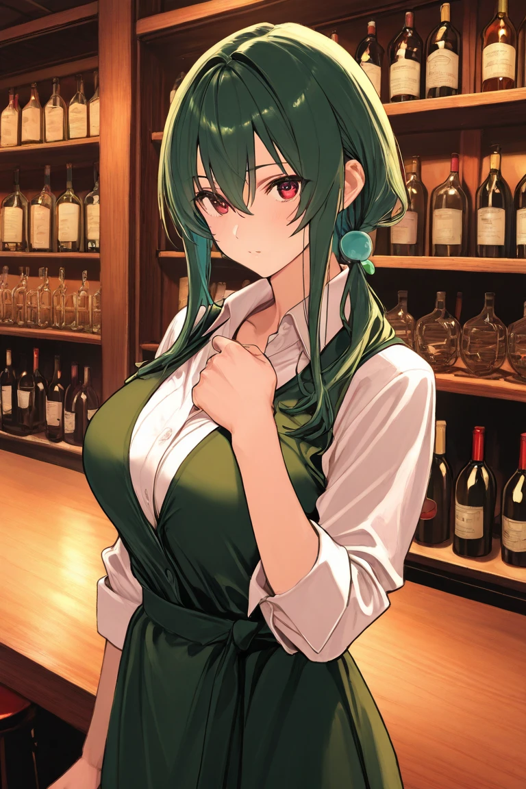 Riveria Ljos Alf,green coat, white shawl, Lens glare, (vibrant_Color:1.2) (big breasts beautiful,Large_Breasts:0.7), (Beautiful_face:1.5),(Narrow_waistup),