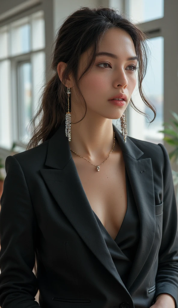 (8k,RAW Photos,Like the picture:1.45),masterpiece,Highest quality,wonderful,(セクシーなMature Woman:1),(Mature Woman:1.3), (4 woman.1.3)、(((very, very大きい)))、(((Extremely obscene and huge huge boobs)))、(((Big big cleavage)))、Hyper Real、In the lounge of a luxury hotel、A beautiful and dignified smile、Beautiful white skin、Beautiful, delicate and precise skin texture、Long, fluffy, beautiful brown hair、Beautiful Japanese Women、(Big Ass)、Thick thighs、Bright red lips、Gold earrings、Gold bracelet、Gold Necklace、{Charcoal gray suit(White blouse)}、