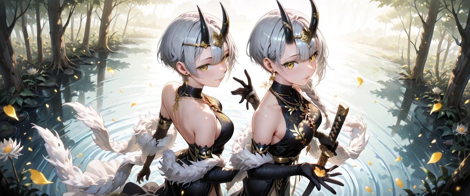 ((masterpiece, best quality)), Delicate face,knight,Standing picture,whole body,Perfect body proportions,Long legs,Handsome short hair,Beautiful silver eyes,Fantasy style,White background,Extremely beautiful,transparent,Pure white armor,Sexy bikini,chain,Tattoo,Lace,exposed