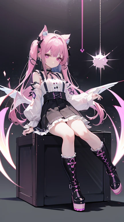 1girl, white long hair, blood on body, anime style, high resolution, ahegao face, dripping skin, runes covering body, glowing pale skin, thick smooth thighs, frost on skin, anime character, full body art, sfm rendering, glowing runes on body　masterpiece, thin pink hair, knight style uniform, bob cut hairstyle, miniskirt, smiling girl, high heels boots, full body shot,
