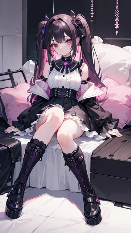 Delicate eyes,full-body shot,a girl,meet,Bare-legged,barefoot,watercolor style,Cat style,Public area display,,cat ears,ta,Pink bow,Open your mouth and smile,ligation bracelet,Superior image quality,best quality