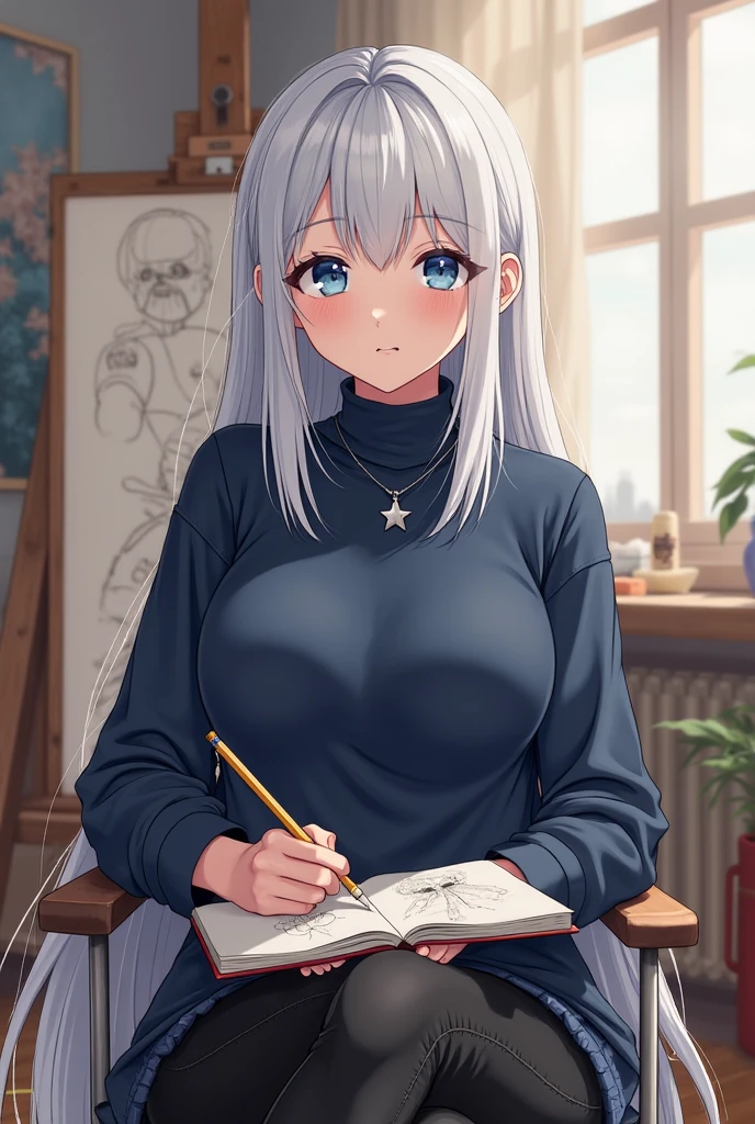 hitenkei style, claude monet style, oil painting, ((topless)), nsfw, masterpiece, 1 girl, erect nipples, intricately detailed, navel, bare shoulders, dirty gray hair, necklace, extremely detailed, bare breasts, puffy nipples, blue eyes, bare stomach, medium breasts, bracelets, teen, soft eyes, armpit, sweaty, happy, half open eyes, 1 ear visible, side bangs, sleepy eyes, large nipples, lifeless eyes, sitting, full body, denim pants, bench, studio, window, blinds, huge nipples, long nipples, slim waist, saggy breasts, mole under the eye, short hair, earrings, body paint, paint canvas, ponytail, sidebangs, nipple piercing, nipple rings