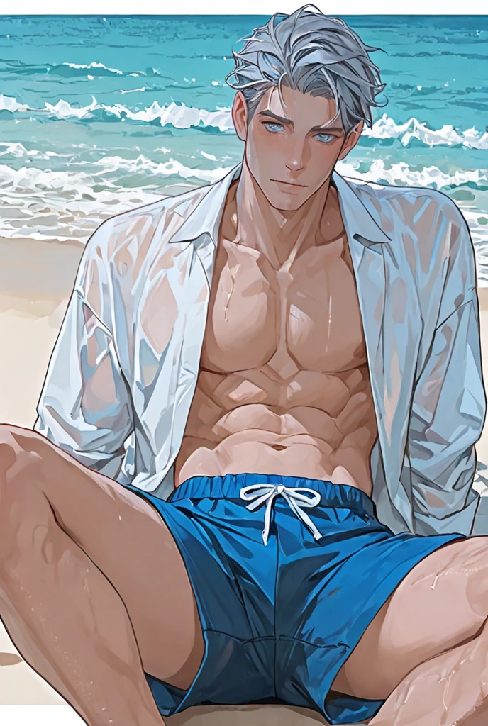 (tmasterpiece,ultra high resolution,16k UHD,high qulity),low tune,lifeguard,On the beach by the sea, Stand in the ice shop of Haldou,standing on your feet,full bodyesbian,looking at viewert,Shirtless, white thong,tmasterpiece,On a wooden platform by the sea,sitted,(Golden hair),Grab short hair, Black eyes,roast, ssmile,, Clip dragging, Seoul, dregs,(small heads),Precise anatomy,Precise hand structure,White skinny thong,Unity 16K wallpaper,concept-art,One guy,8K eyes,sand beach,bench,Sun umbrella,(((Mature male))),((largeeyes:1.3)),(short detailed hair),((1 American Bizo)),(photorealiscic face:1.8),broad shoulder,slips,(full bodyesbian:1.6),Male 18,