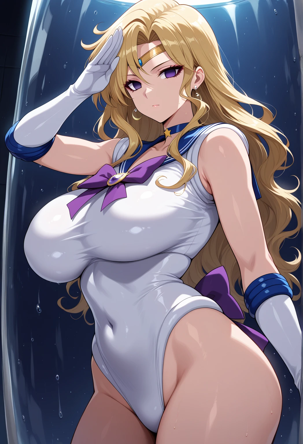 1 girl, A light smile, Shiny skin, highest quality, Tabletop, (Game CG:1.4), Browsing Caution, Beautiful face and eyes in every detail,Big Breasts、Small see-through lingerie, Sailor Venus, I felt the fight, strict, Cowboy Shot、Big and ample breasts、Full moon night、Beautiful starry sky、((highest quality)), (Very detailed), Very detailed, High-resolution RAW color photos, Professional photography, ((beautiful Big Breasts)), Great face and eyes, (See-through panties:1.2)、、Big Ass、looked back、Cameltoe close-up、From below、((Spread your legs))、(Wet Skin:1.4) 、Open your mouth,, Cum in mouth