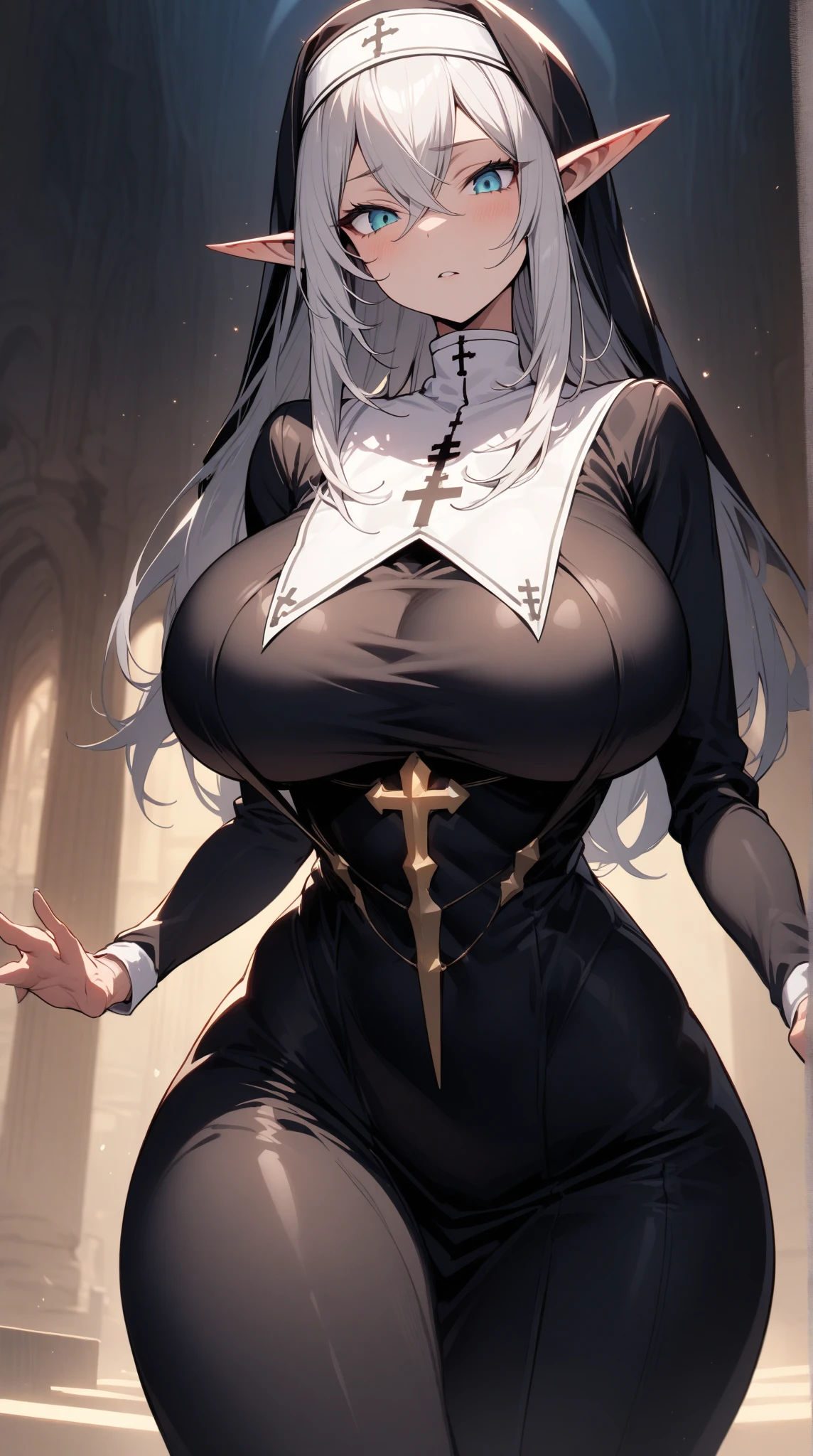 top-quality、supreme1People Girls,hightquality,, ((masuter piece)), ((High resolution)), ((Best Quality)), detail, (cum faced、Excited face.Very happy,), ((Skin shiny with sweat)), (White Nun Uniform:1.2)、 girl with, lightblue hair, (Straight、Bangs Patsun)、Fold your hands in front of your chest and pray:1.5、Kneel、fair white skin:1.3、、Colossal tits, cinmatic lighting, perfectly shaded,(((chapel))), Realistic lighting with shades,