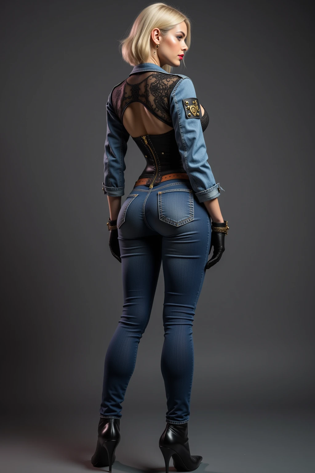 3D Badass Character 3D Silent Hill - VI - Jinx - Arcane, Side And Front View Isolated no estilo Fallout, Render in Unreal Engine