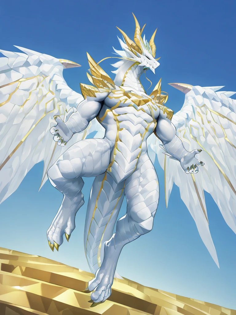 Big muscles, white and silver skin, bodybuilder