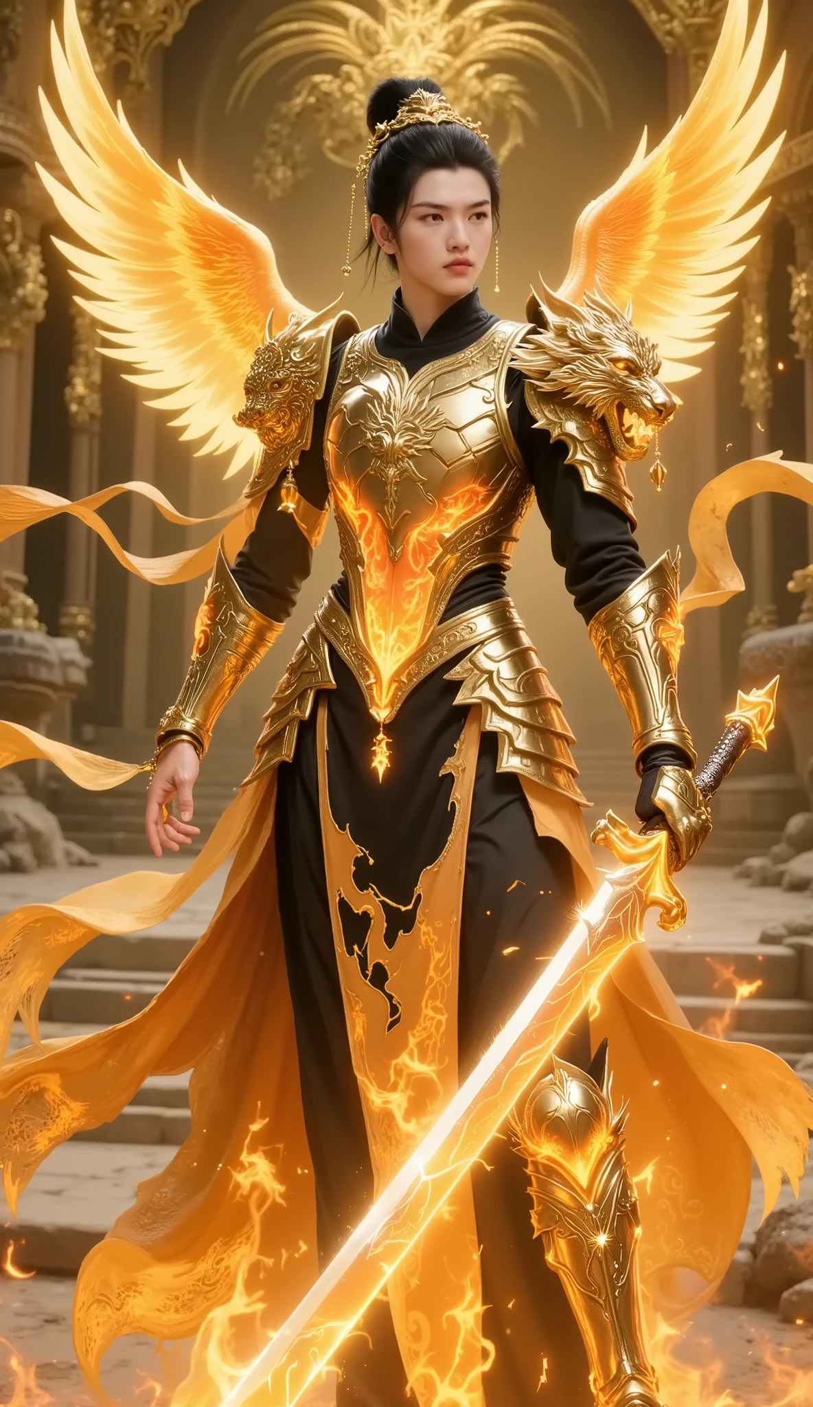 color:the overall color is gold,The surface of the holy clothes is shining with dazzling light, Dazzling as the sun,No matter what light it is, it can emit an eye-catching brilliance,highlights its nobility and strength。
Shapes of various parts
Chest armor:There are two wing-shaped shoulder guards on the breastplate,Giving a dynamic feeling of spreading wings and about to fly。The shoulder guards are decorated with two golden lion heads, The chest armor itself has a tough line, Fits the curve of the human body,Shows a solid and majestic beauty。
Scapula:In addition to the wing-shaped shoulder guards on the breastplate,肩膀部位还有额外的Scapula保护。Scapula造型较为厚重,presents irregular blocks,The edges have some sharp edges,Increases the three-dimensional sense and power of the holy clothes,It can effectively protect the important parts of the shoulders。
Arm armor:Arm armor覆盖了整个手臂,extends from the shoulder to the wrist。its shape design fits the arm line,There are some raised joint designs at the elbows and wrists,It does not hinder the flexible movement of the arms,provides sufficient protection。Arm armor表面光滑,There may be some simple pattern decorations on it,Adds texture to the overall texture。
Leg armor:Leg armor分为大腿部分和小腿部分。 The thigh armor is relatively wide,covers the thigh in an arc,There may be some lion hair-like textures or decorations on it, Reflects the characteristics of Leo。the calf armor is relatively compact, Wraps the calf muscles,There are some tightening designs at the ankles, Guaranteed The flexibility of movement。
Foot armor:Foot armor造型简洁, Wraps the feet and ankles, The front end is slightly tilted upwards, Like a lion's paw,Giving a feeling of being ready to attack at any time。 Smooth surface of armor,unifies with the overall gold tone,shows the integrity of the holy garment。
cloak:背后搭配着一件红色的cloak,like a blazing flame,It has a great visual impact when dancing in the wind,highlights the Leo Saint Bold、 Domineering heroic style