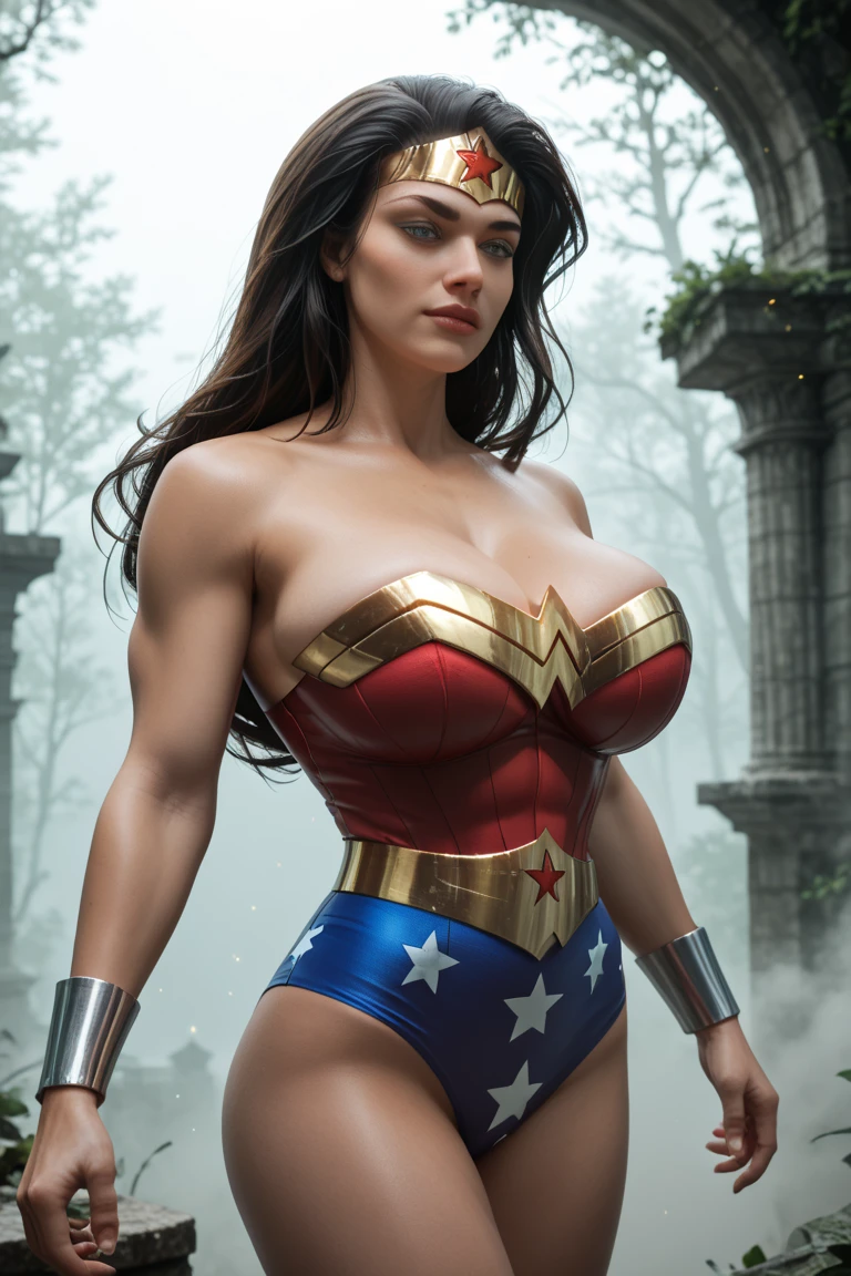 fluorescent lighting, casual, photographed on a Canon EOS R5, 85mm lens, F1.4 aperture, (hyperdetailed, intricately details), lifelike texture, photorealistic, HDR, 8k, absurdres, cinestill 800, sharp focus illuminates a stunningly detailed and ultra-realistic Wonder woman ,bodybuilder, muscular, super strong, that is trending on ArtStation. Octane is the perfect tool to capture the softest details of this 16k photography masterpiece