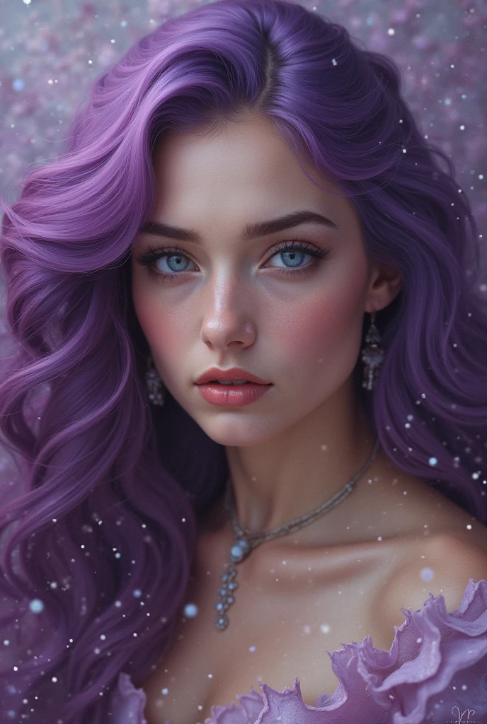 White beauty Purple hair, blue eyes, long hair, dress up