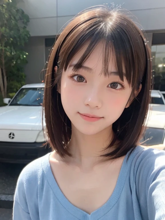 (A photo of your face:1.25), 8-year-old, (Baby Face:1.4)、One Japanese woman, beautiful girl, Pretty face, (View your audience), (Standing facing the camera), (smile)、(Pure white background:1.2)、(Beige tank top)