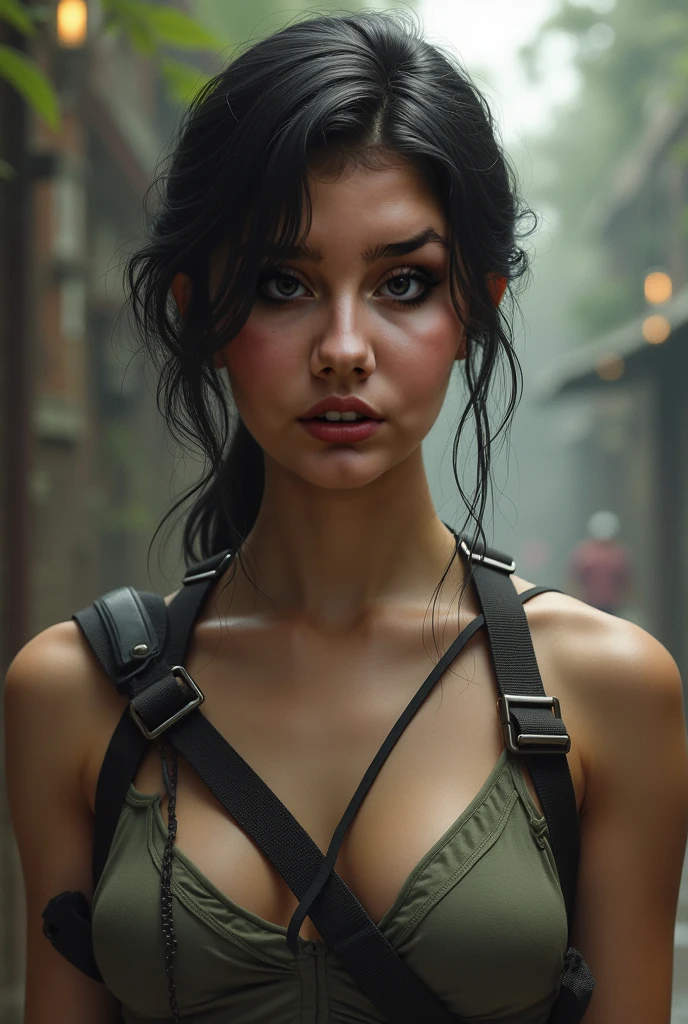 (Best Quality, 8K, Masterpiece: 1.2), Post-Apocalyptic, Ruined City, Overgrown City & Buildings, Lush Greenery, Cute Woman Survivor, Woman Has No Makeup, Detailed & Perfect Face, Detailed & Beautiful Eyes, Ultra Detailed Breasts, Extremely Shaped Breasts, (Dirty Clothes, Torn & Sparse), By T-shirt you can see the nipples, Extremely Shaped Nipples, Sweaty Neckline, Description of Extreme Details, Vivid Colors,(girl Pose Is Provocative, Sexy, Erotic and Seductive)