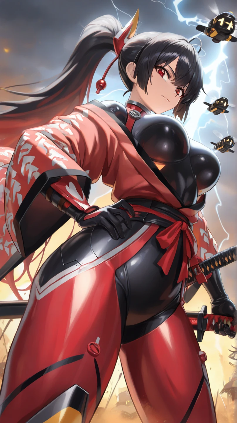 ​masterpiece、top-quality、The ultra -The high-definition、1 girl in、Kuichi、Female ninja、attire（Black / Red）、ninjartist 、ninjartist 、samurais, shuriken、ninjartist、Kunoichi、Historical