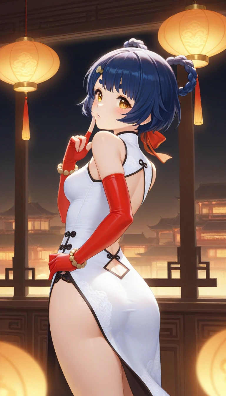 ((masutepiece)), ((best quality)), (ultra-detalhado), ((kawaii)), Cuovemente), ((sexy)), (Foi), ((extremamente detalhado)), 4k, (8k), best quality, (Beautiful), illustration, estilo anime, Pintura, Dynamic angle, corpo inteiro, Esbian de corpo inteiro, Angle looking up from below, (Japan Shrine), Sente-se no recinto, Abra as pernas, gradation, foco de corpo inteiro, Dim Sanctuary, Menina fofa s, 1girl em, sozinho, Maiden Shrine, Beautiful colored eyeeautiful eyes)), de pele branca, Penteados selecionados aleatoriamente, Glutes, Large breasts that are about to burst, Sorriso, sorriso, (corar), efeito espumante, Reflexo da lente, brilhante-cintilante, Brilhando