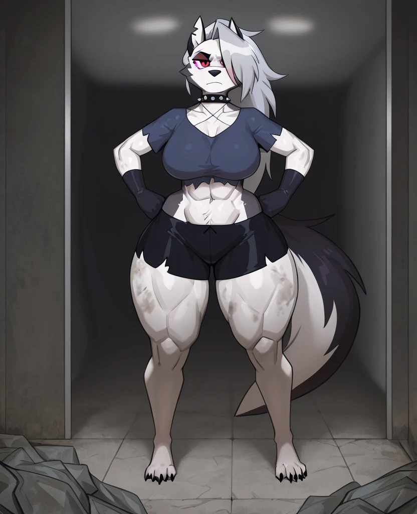 (((By bebebebebe))), solo gynomorph, bulge, smirking, muscular, canine, wolf, long hair,