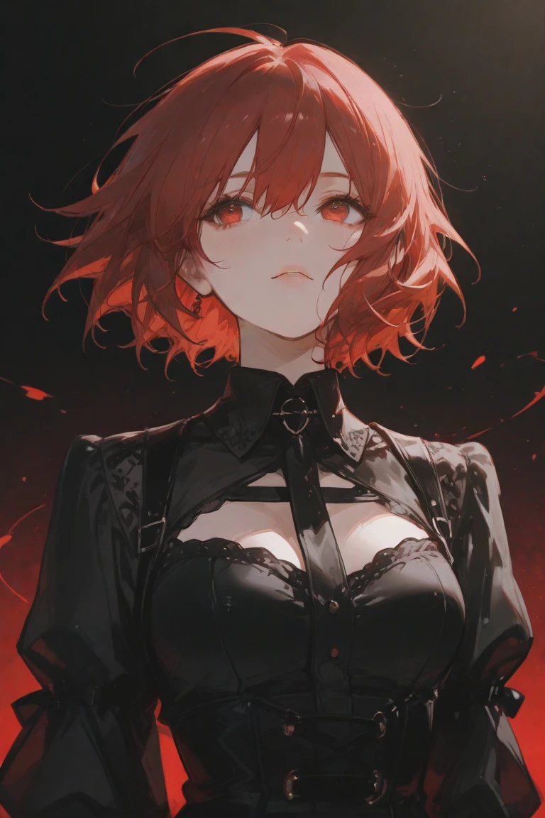 Girl with short red hair, wearing black clothes
