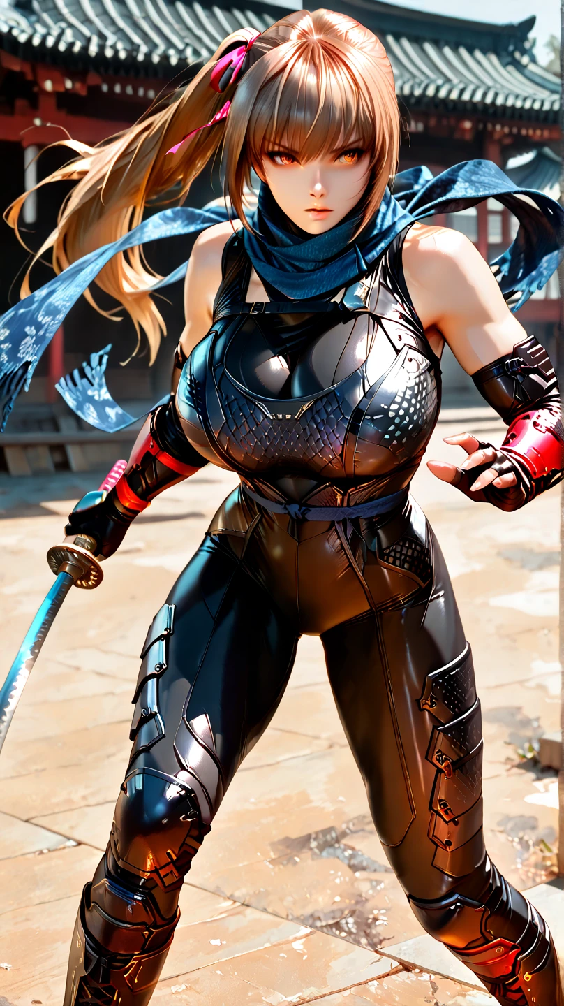 Two beautiful Female ninja with bare feet and black toe nails exposed with boob cleavage showing with butt exposed