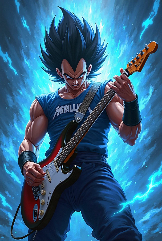 Crie o goku de bragon ball z,
playing guitar