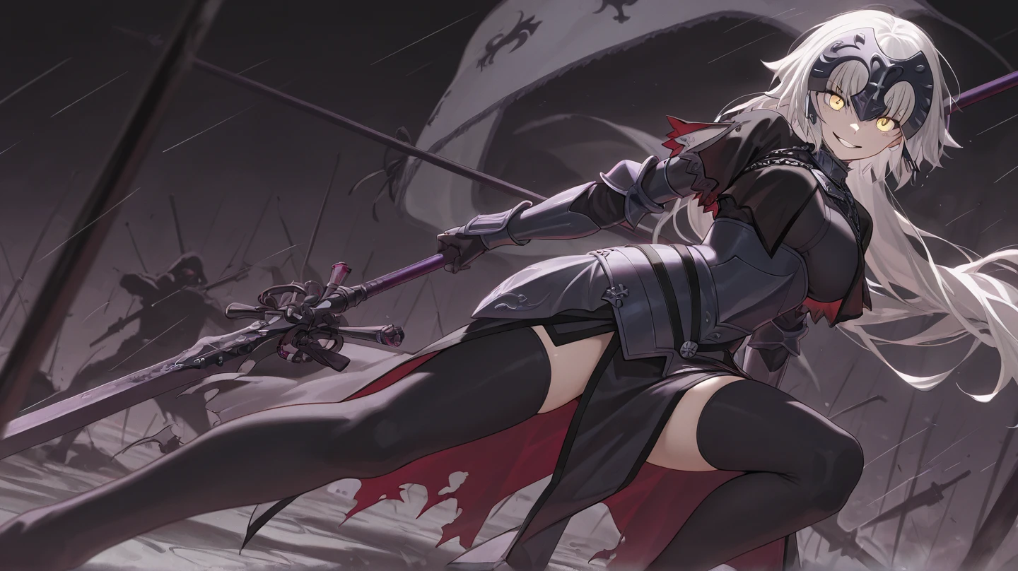 1girl,solo,masterpiece,high quality,highres,best quality,detailed,dnfspectre,black leotard,breasts,pantyhose,black gloves,earrings,jewelry,cleavage,looking at viewer,sunglasses,holding,leotard,high heel boots,katana,