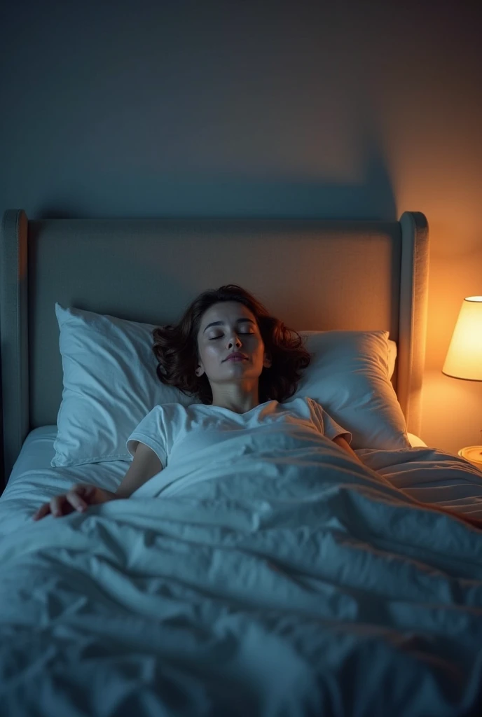 A person lying on the bed awake