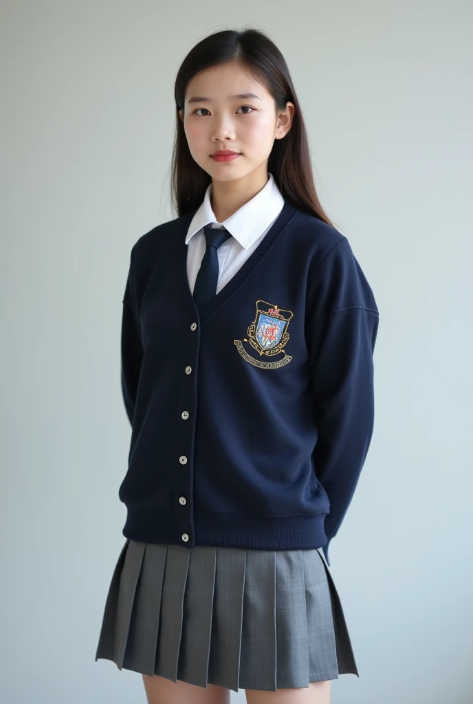 seifuku cosplay,seifuku cosplayershort hair,arm behind,front body, front face, slender body,standing ,(8k, RAW photo, best quality, masterpiece:1.2), (realistic, photo-realistic:1.37), ultra-detailed,(detailed beautiful girl:1.4),1 girl, full body shot,