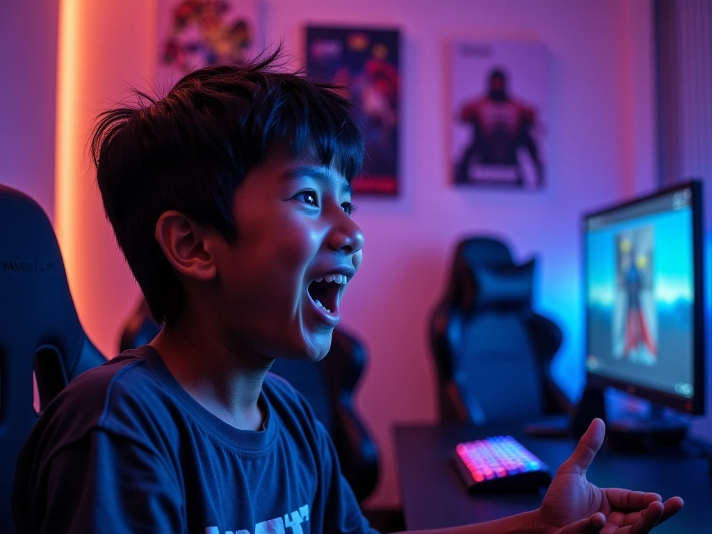 (masterpiece, best quality), (Complex lighting), 1 boy, Solitary, Wukong , black eyes, Smile, Sit in front and play games, background in the esports room,(Sulfur storage),(Goatee and gray hair),