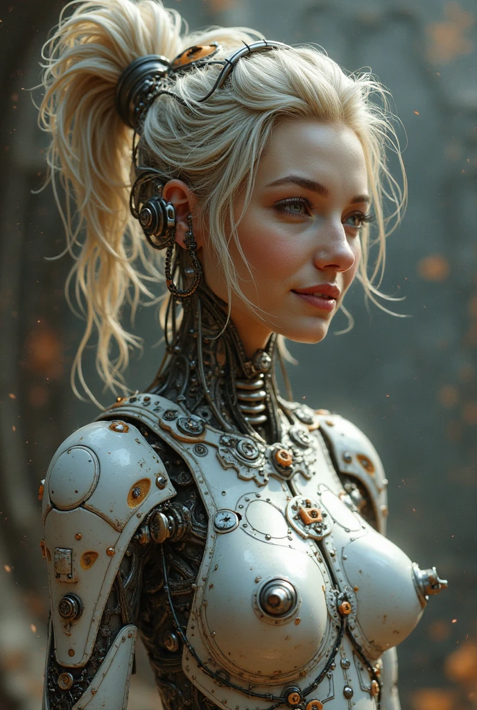 elaborate 3D renderer, camera shot from the side, ultra detailed beautiful porcelain profile, female face, android, Cyborg, robotic details, 150mm, Beautiful studio soft light, rim light, Vivid details, luxurious cyberpunk, lace, A hyper-realistic, anatomical, facial musculature, cable electrical wires, microchip, elegant, Beautiful background, Octane Render, style H.r. Giger, 8K, Best Quality, Masterpiece, illustratio, extremely fine and beautiful, Extremely detailed, computer graphics, unity, wallpapers, (Realistic, Photorealistic: 1.37), Stunning, subtle, Masterpiece, Best Quality, offcial art, extremely detailed CG wallpaper unity 8K, Absurd, Incredible, full - body
