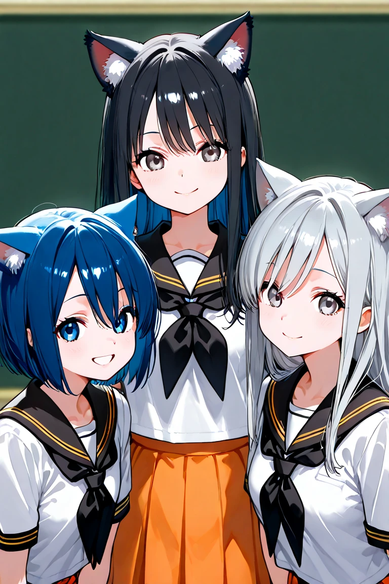 4-panel manga style partition Manga style Chibichara story Voice bubbles schoolgirl uniform Masterpiece ultra high quality, clean art, 1girl, cat ears ,black hair ,red eyes short hair ,messy hair, (((tan skin))) ,(, small chest looking at viewer, kloah style
