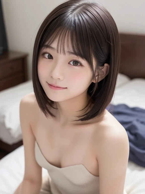 (((Beautiful girl small breasts))),Cute woman、(((Upper body naked))),Big smile,(((Completely naked))),、Round face,Big eyes, Round eyes、No makeup、Sweaty、Sweating、Smile contentedly、Tired look、(((Small breasts)))、(((Small breasts)))、、